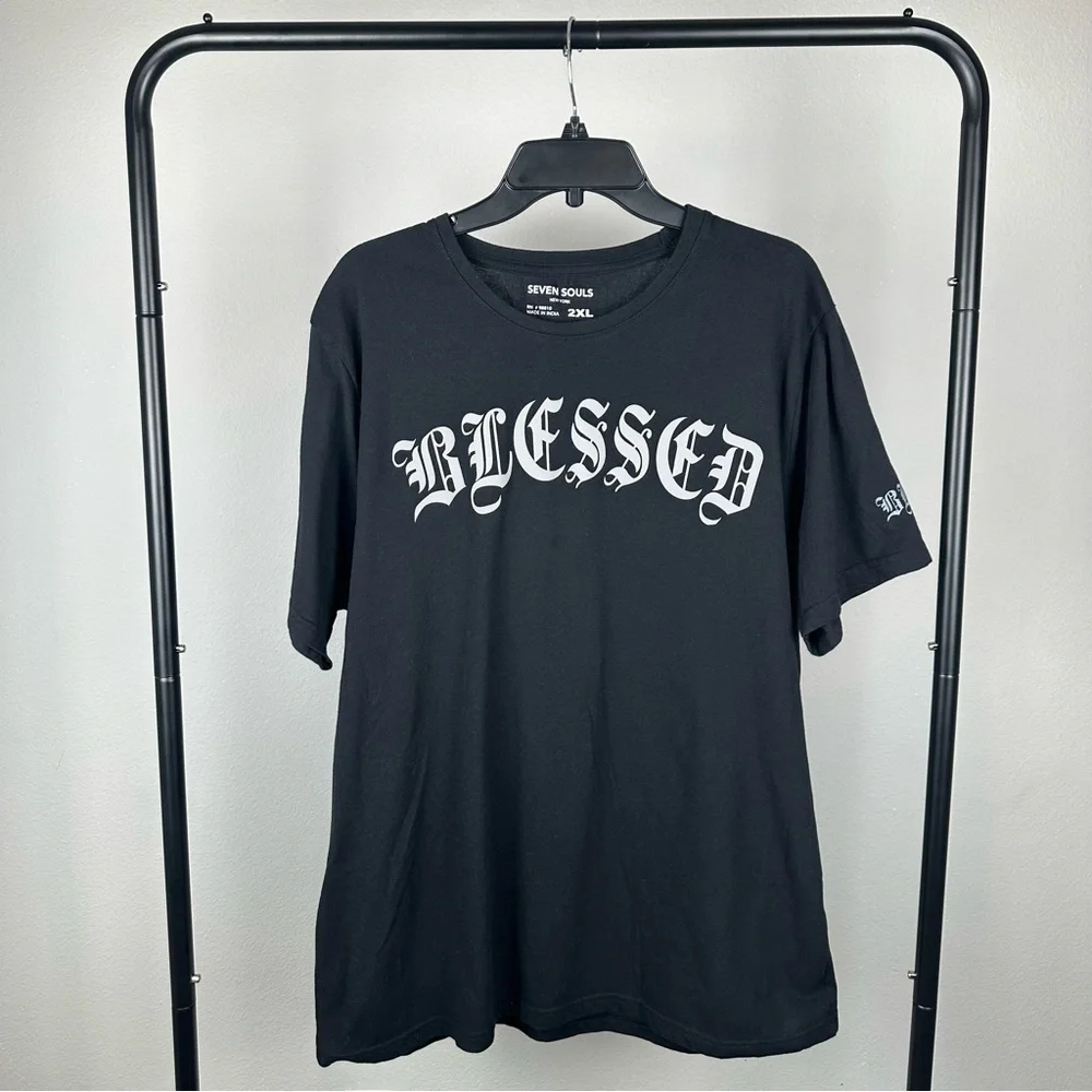 Seven Souls T-Shirt Mens 2XL Blessed Crew Neck Black Short Sleeve - Picture 1 of 6